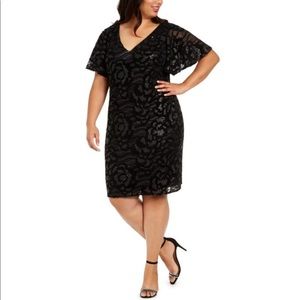 Calvin Klein Embossed Sequin Velvet V-Neck Dress